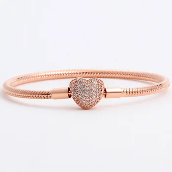 

Original Rose & Gold Moments Heart Clasp With Crystal Bracelet Bangle Fit 925 Sterling Silver Bead Charm DIY Fine Jewelry