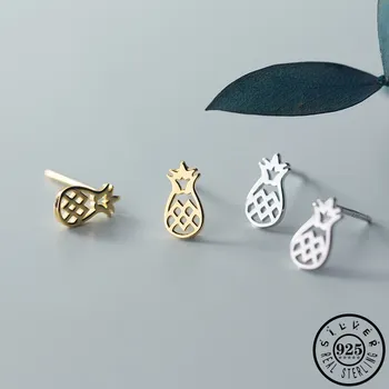

925 Sterling Silver Small Pineapple Shape Cute Earings Gold Color Plated Ear Studs Earrings Fine Jewelry for Women Lady Girls