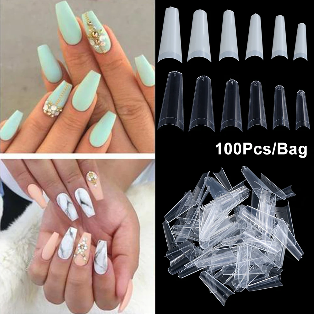 100pcs False Nail Tips Fake Nails Art Acrylic Half Cover French Ballerina Coffin Manicure Uv Gel Diy Beauty Tools Clear Natural False Nails Aliexpress