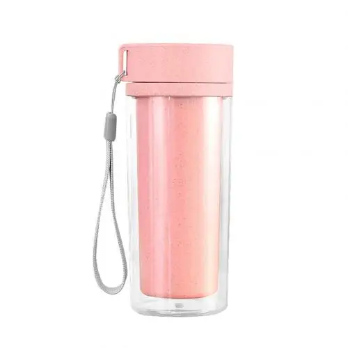 New Hot Quality Double Wall 400ml Portable Wheat Straw Dual Wall Leakproof Insulation Bottle Vacuum Cup - Цвет: Розовый