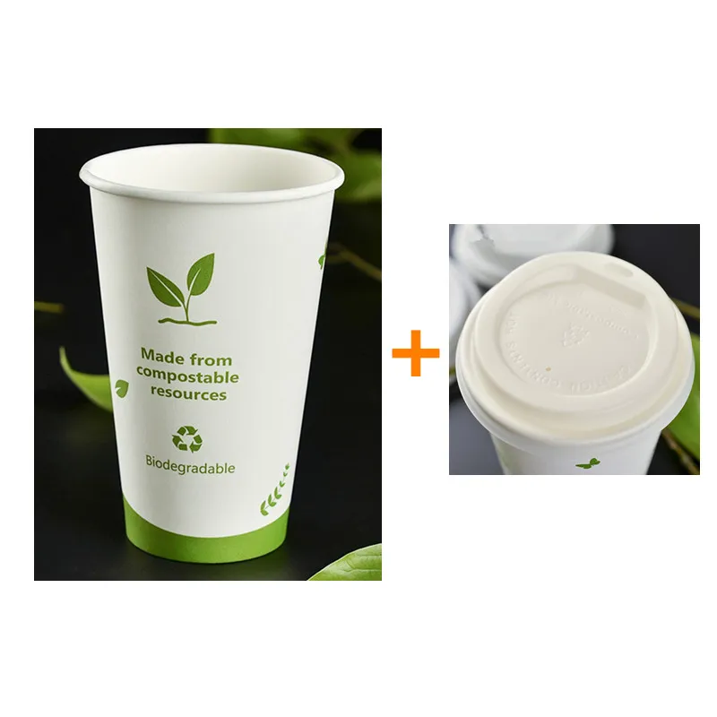 cup and white lid 50 шт. Высококачественная Белая PLA одноразовая кофейная чашка креативные вечерние на День рождения Свадебные сувениры бумажный стаканчик для напитков с PLA крышкой - Цвет: cup and white lid