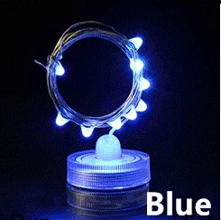 Blue IP65 Водонепроницаемый 1 м 2 м светодиодный медный и серебряный провод струнная лампа 10 20 светодиодный подводная батарея коробка встроенный аккумулятор для праздника - Испускаемый цвет: Blue