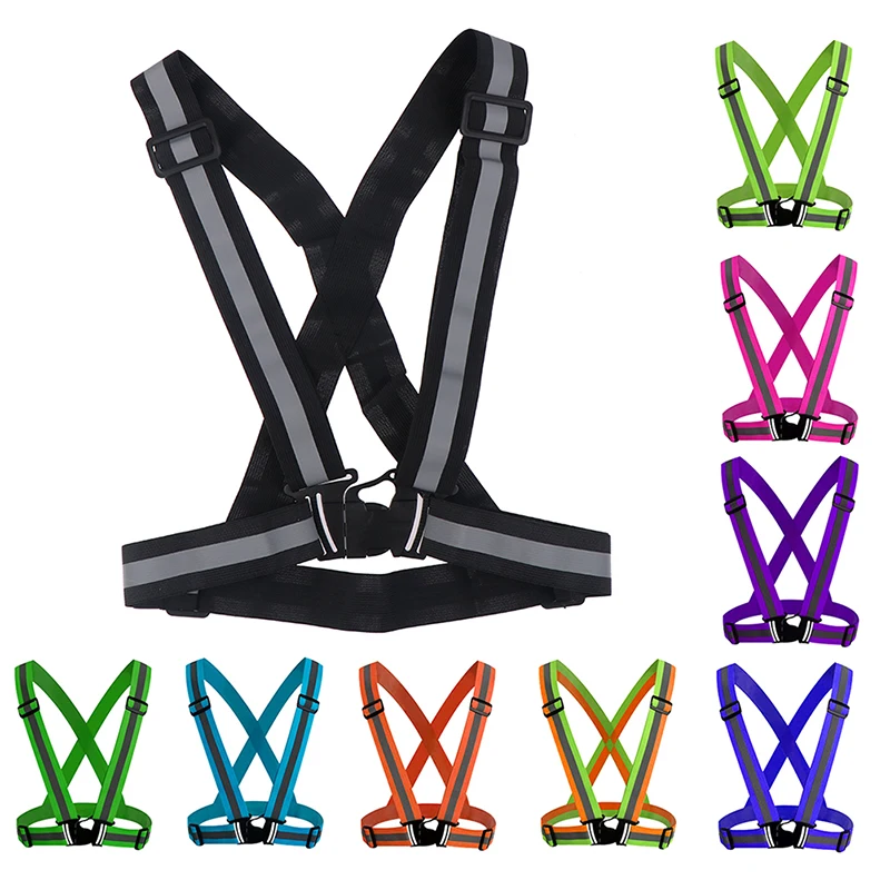 1 ud. Seguridad ajustable seguridad reflectante visibilidad rayas chaleco chaqueta resaltar para montar en la noche deportes de ciclismo