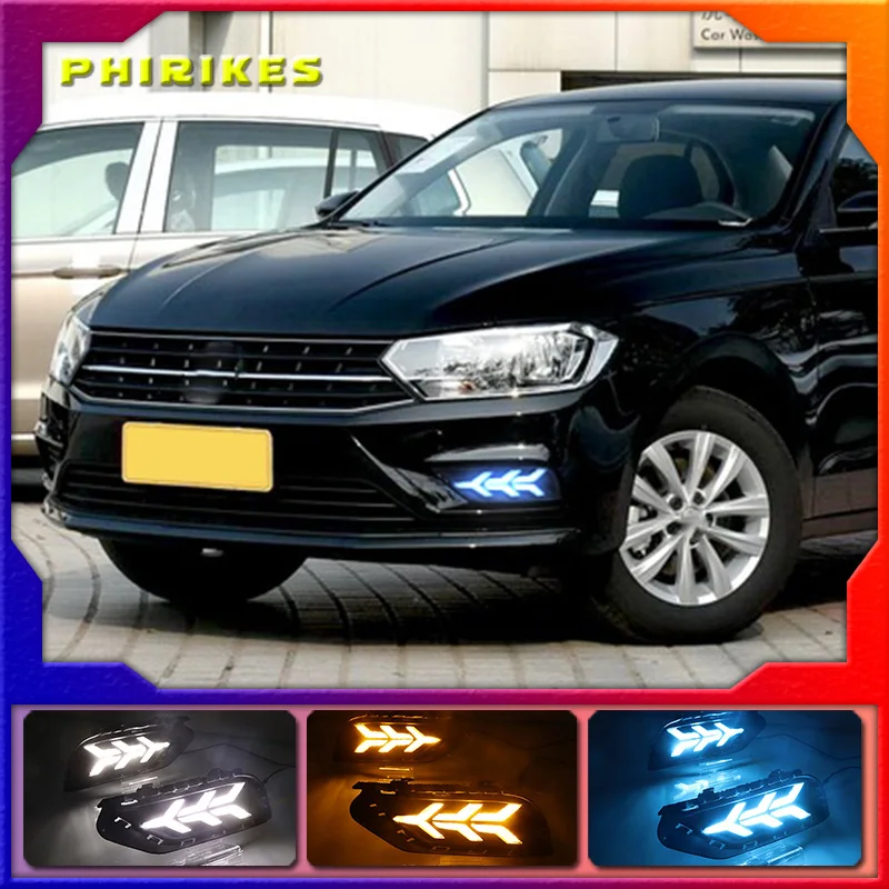 

LED drl daytime running light for Volkswagen Bora 2016-2018 with Dynamic moving yellow turn signal and blue night light