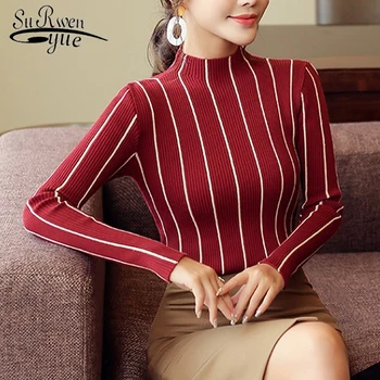

2019 Autumn Long Sleeve Striped Women's Sweater Sueter Mujer Invierno Turtleneck Sweater Pullover Top Female Sweaters 1326 90