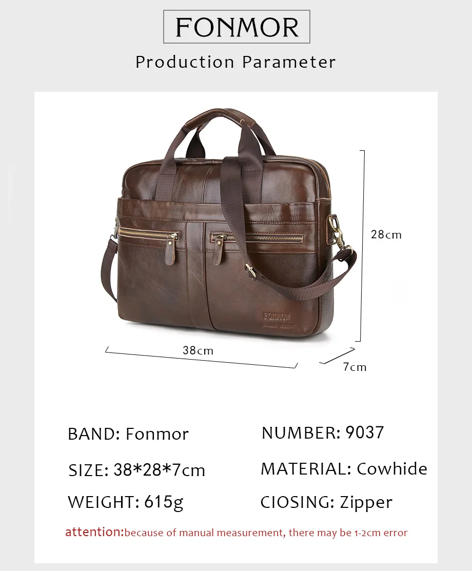 Fonmor мужской портфель из натуральной кожи, многослойная Сумка для ноутбука из натуральной воловьей кожи, мужская сумка-мессенджер на плечо, сумка через плечо