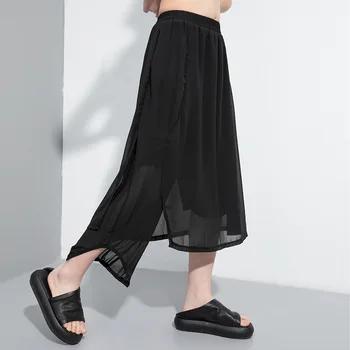 

2020 Summer Black Color Elastic Waist Chiffon Loose Pants Fake Two-piece Casual Pants Chiffon Loose Trousers Women Streetwear