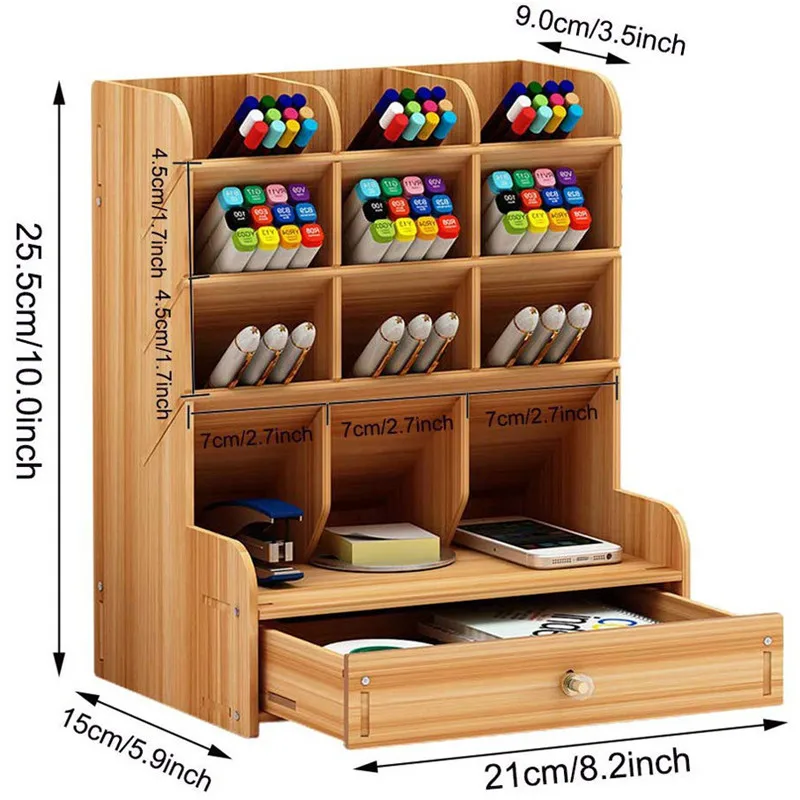 

Multi-Functional Wooden Desk Organizer DIY Pen Holder Box Desktop Stationary Home Office Supply Storage Rack
