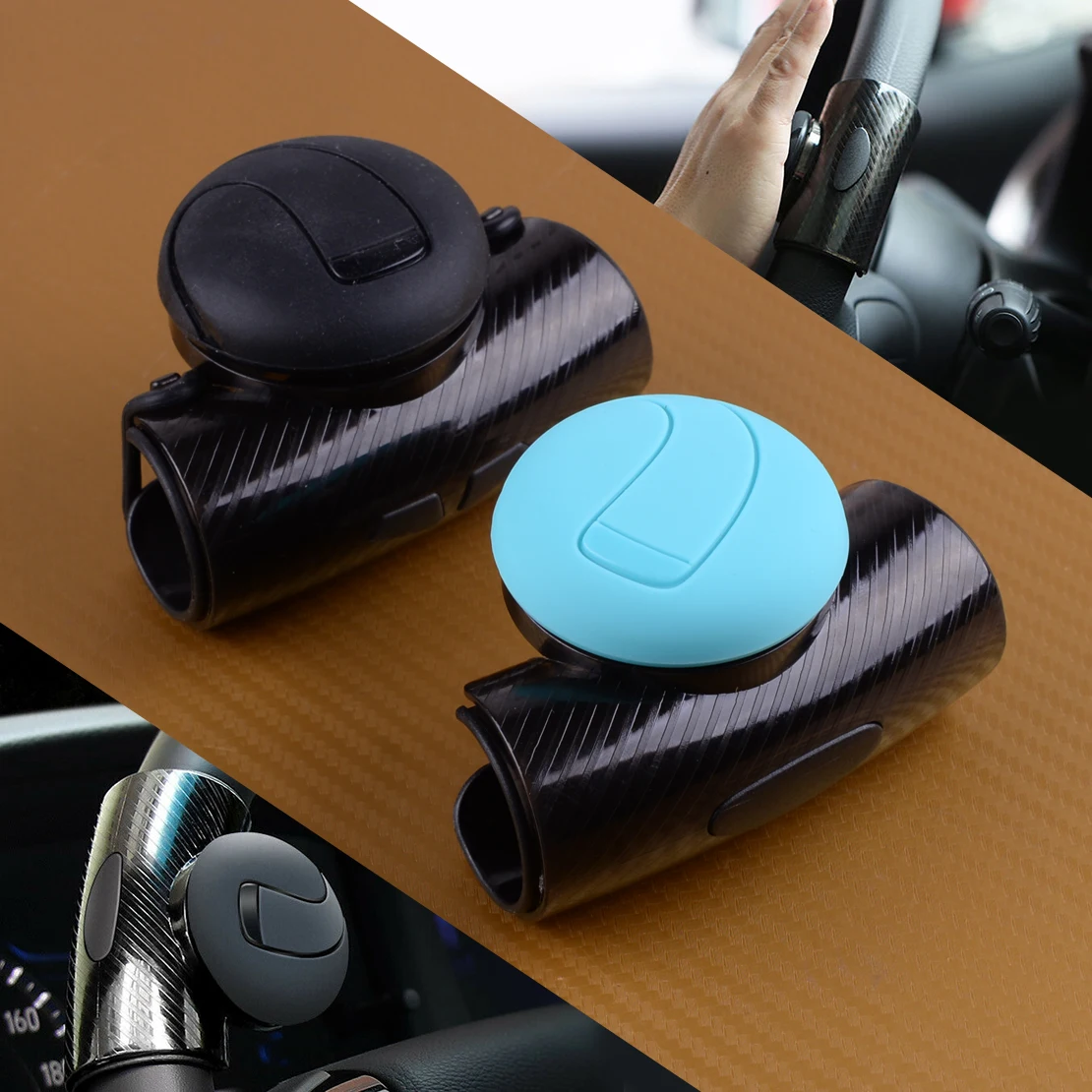 

DWCX Steering Wheel Silicone Booster Ball Spinner Knob Auxiliary Hand Control Turning Catcher Accessories Black/Celeste