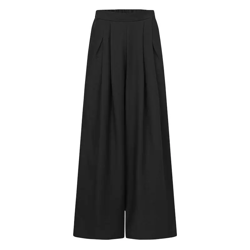 Celmia 5XL Women Fashion Office Wide Leg Pant Elastic Waist Long Pants Loose Casual Vintage Pleated Trousers Pantalon Femininas