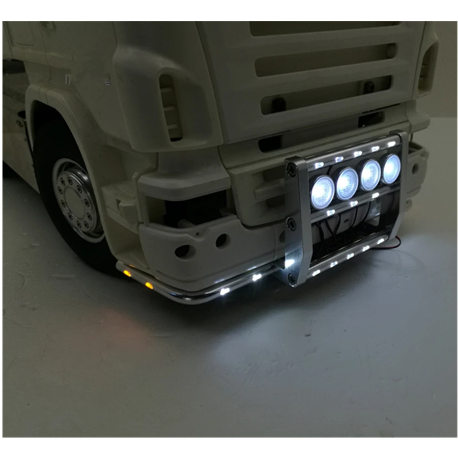 Metal Front Bumper With LED Lights Sets Fit For 1/14 Scale Rc Toys Truck Tamiya Scania Truck R620 R730 56323 Model Car Upgrade