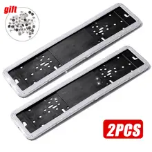 2 pçs frente traseira moldura da placa de licença do carro acrílico aço inoxidável cristal diamantes da ue placa de licença quadro número titular da placa