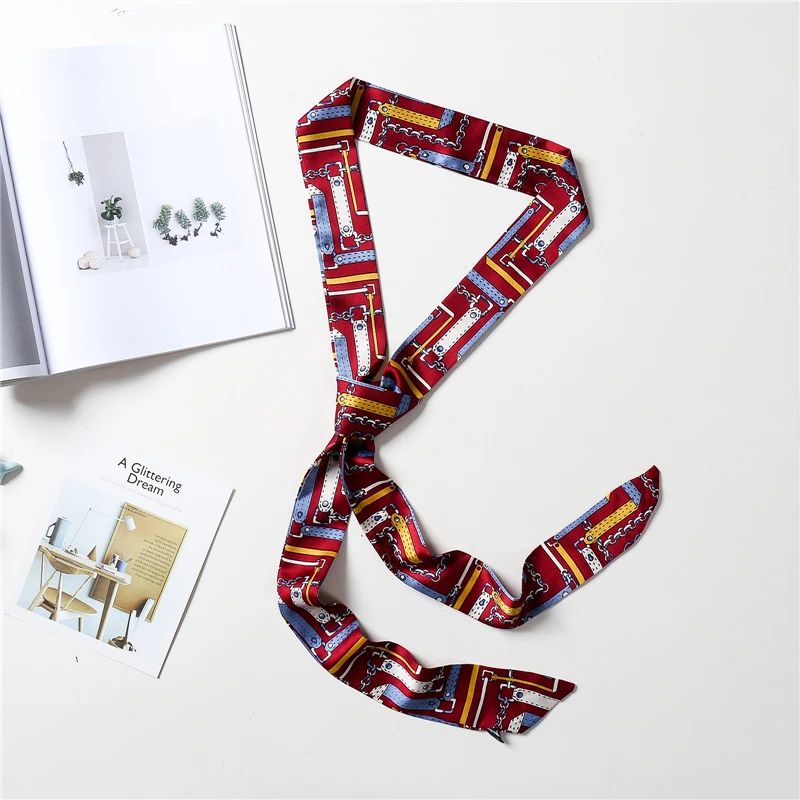 

Luxury Plaid Women Silk Scarf Long Skinny Hair Band for Ladies Print Neck Scarfs Bag Handle Ribbon Scarves Waist Decoration