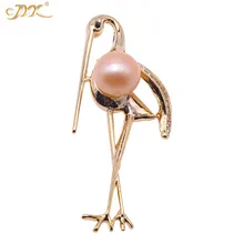 JYX New Crane Design Pearl Brooch 11.5mm pink natural freshwater pearls pins shinning zircon rosa elegant gift