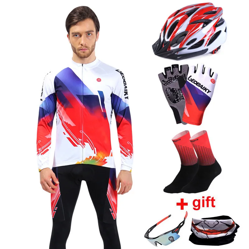 Новая Профессиональная велосипедная Одежда MTB велосипедная Джерси Набор для велоспорта мужская летняя одежда с длинным рукавом Женская велосипедная одежда 3D мягкий Велосипедное снаряжение костюм - Цвет: men full set