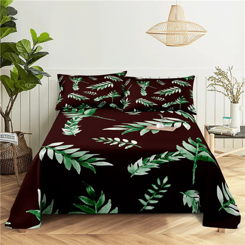 

Lots Of Leaves 0.9/1.2/1.5/1.8/2.0m Digital Printing Polyester Bed Flat Sheet With Pillowcase Print Bedding Set