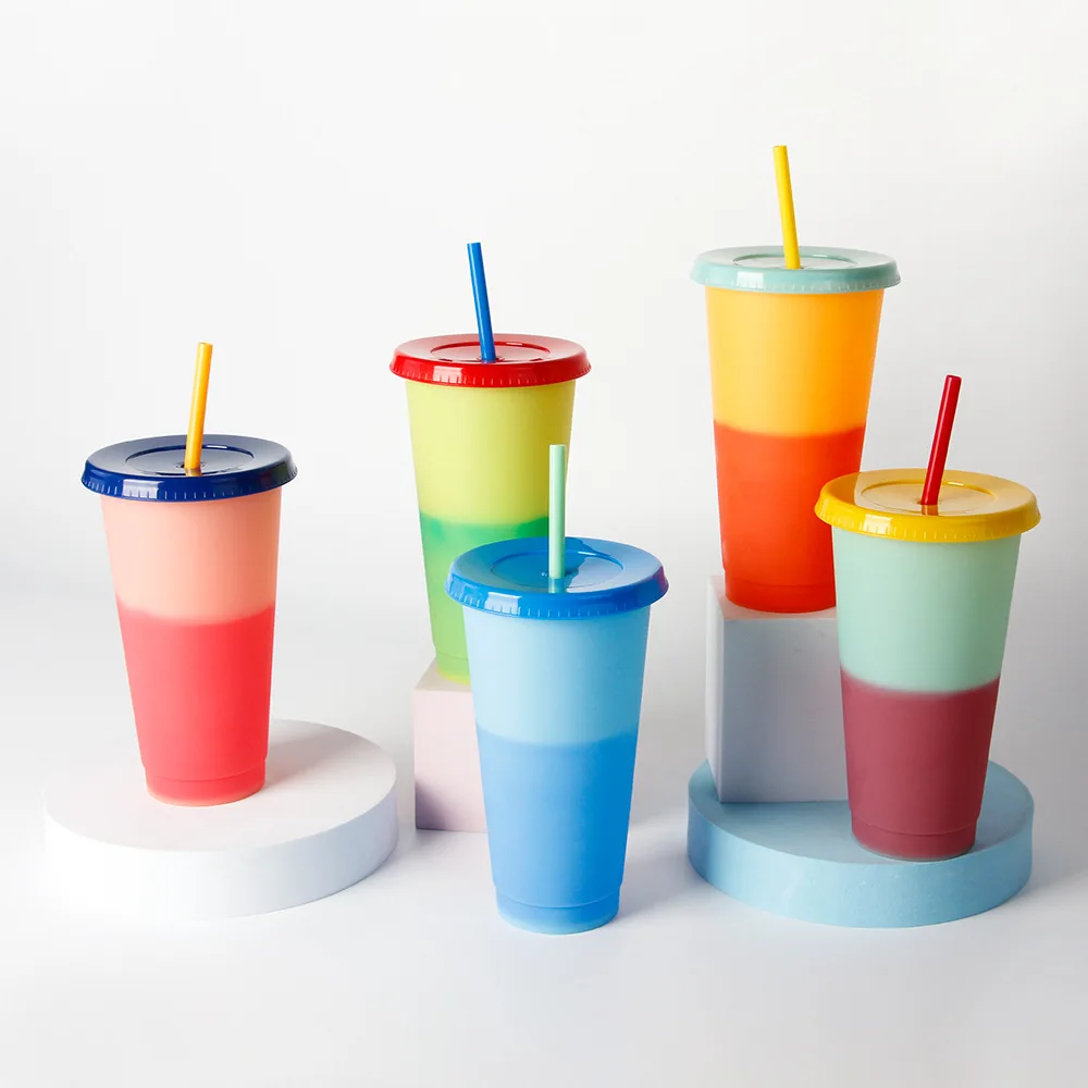 24oz Color Changing Cup Reusable with Straw and Lid Smoothie Cup