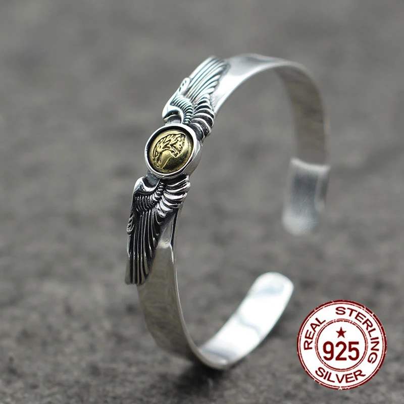 

925 sterling silver open bracelet personalized retro fashion Indian style high-end carved simple bracelet to send a gift of love