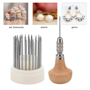 

23pcs Beading tool Set Diamond Stone Pearl Grain Tools Set Beader with Wood Handle Jewelry Making Tool for Goldsmith Jeweler