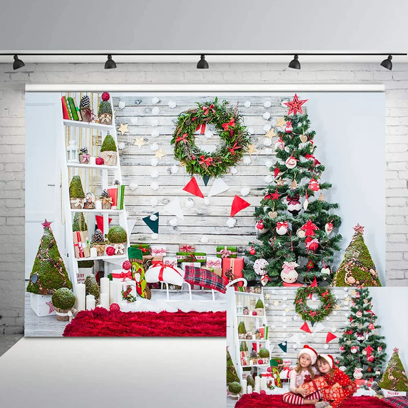 NeoBack Christmas Decoration Tree Backdrops Gifts Toy Indoor Bunting Children Photography Backgrounds for Photo Studio