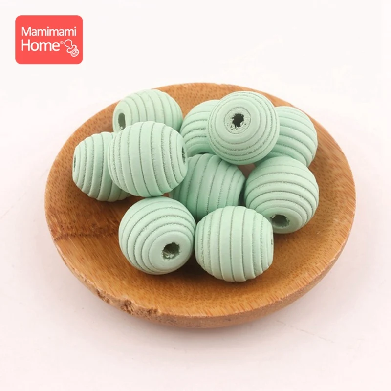 mint Mamihome 18mm 50pc Wooden Beads Baby Teether Threaded Beads Wooden Blank DIY For Nursing Bracelets Gifts Children'S Goods Toys - Цвет: mint