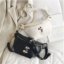 Riayoe, поясная сумка для женщин, мультяшная сумка через плечо с Микки Маусом, сумка на пояс, высокое качество, черная, для телефона, нагрудная сумка, клатч для женщин, из искусственной кожи