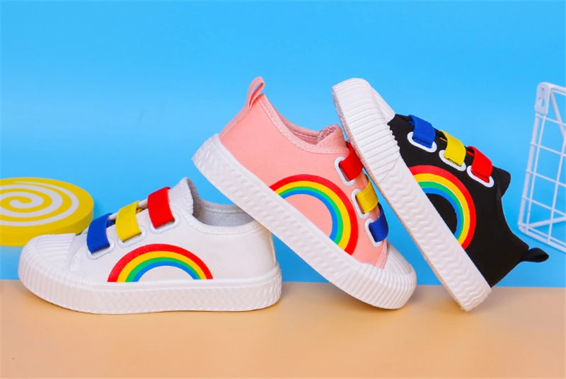 comfortable sandals child Rainbow Children Walking Shoes Kids Boy Girl Breathable Canvas Shoes Summer Anti-Skid Sport Sneakers Spring Fashion Flats girls leather shoes