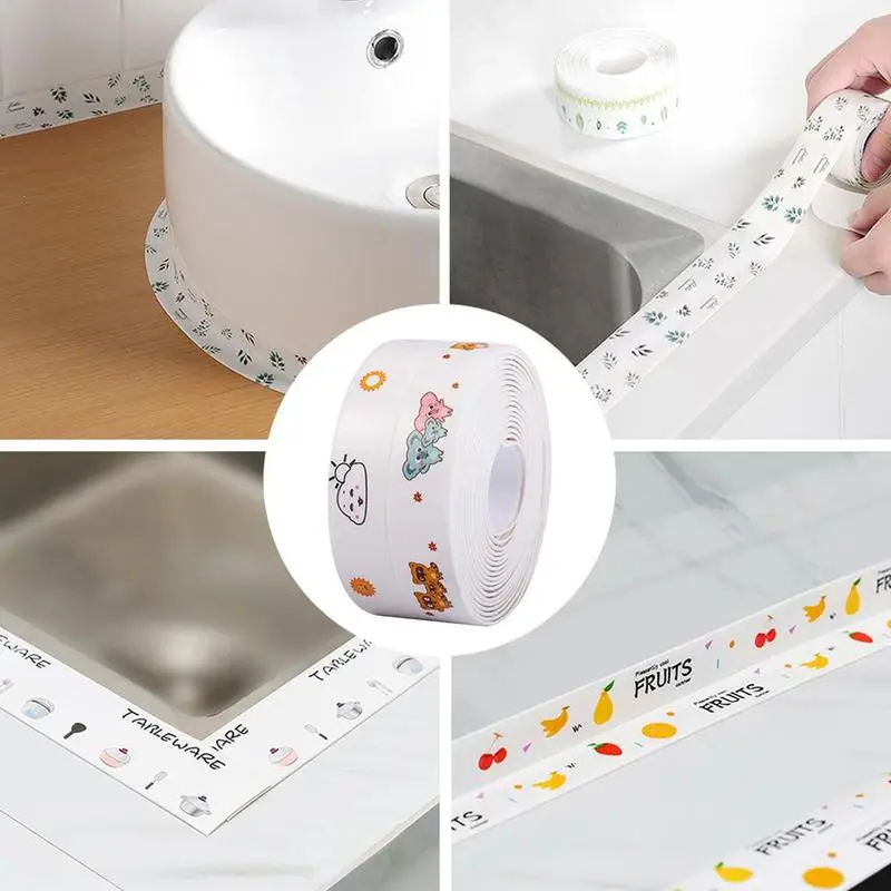 1pc Acrylic Waterproof Mildew-proof Cartoon Printed Tape Kitchen Bathroom Sink Self-adhesive Sealing Strip Kitchen Gadgets