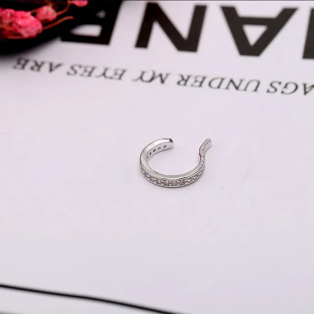 silver Модная Кафа для уха микро проложить CZ Циркон Круглые серьги-клипсы серебряный цвет поддельный пирсинг маленький размер серьги манжеты для женщин девочек - Окраска металла: silver