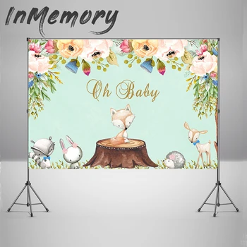 

Woodland Safari jungle background Fawn Raccoon Fox Theme Party Newborn Baby Shower Backdrop for Photography photo studio banner