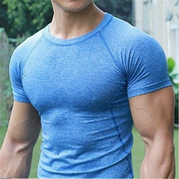 

Mens Quick Dry Fitness Tees Outdoor SPORT Running Climbing Short Sleeves Solid Color Shirt Tights Bodybuilding Tops Men Under Sk