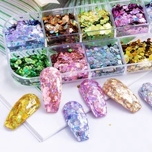 12 сетки/набор принадлежности для ногтей Шестигранная голографическая блестящая декорация для ногтей наклейки meramid sequines наклейки для ногтей аксессуары набор