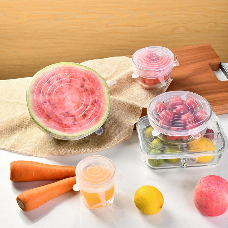 

6 Pcs Silicone Stretch Lids Reusable Airtight Food Wrap Covers Keeping Fresh Seal Bowl Stretchy Wrap Cover Kitchen Cookware Caps