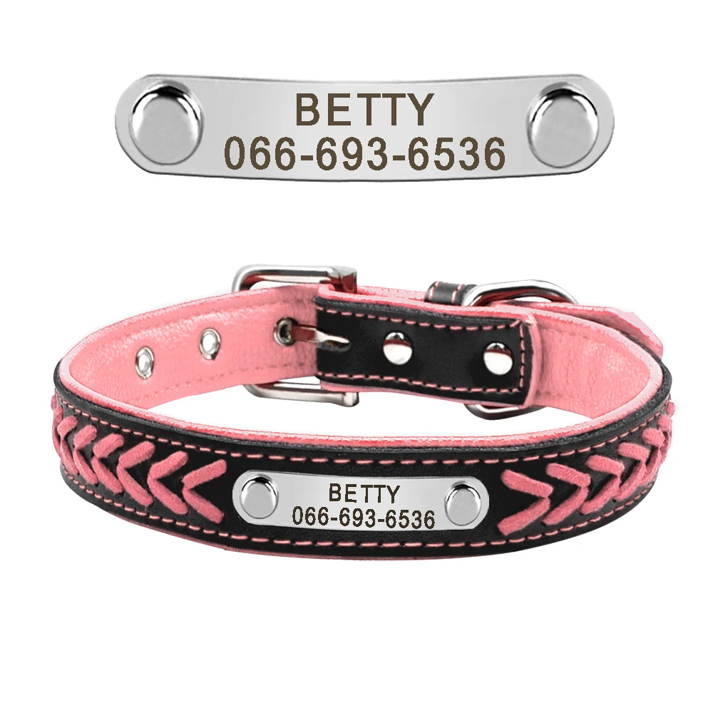 cool dog collars Personalized Dog Collar Leather Padded Dogs Braided Collars Free Engraving Pet ID Tag Nameplate for Small Medium Large Dogs leather dog collars Dog Collars