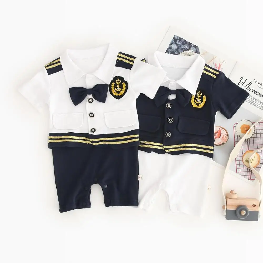 

Unisex Newborn Baby Sailor Romper Infant Marine Navy Shortalls Short SleJeve Jumpsuit Boys' Halloween Captain Costume Outfits