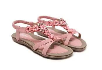 

latest new holiday beach sandals Bohemia Flower Rhinestone flat sandals/shoes wholesale