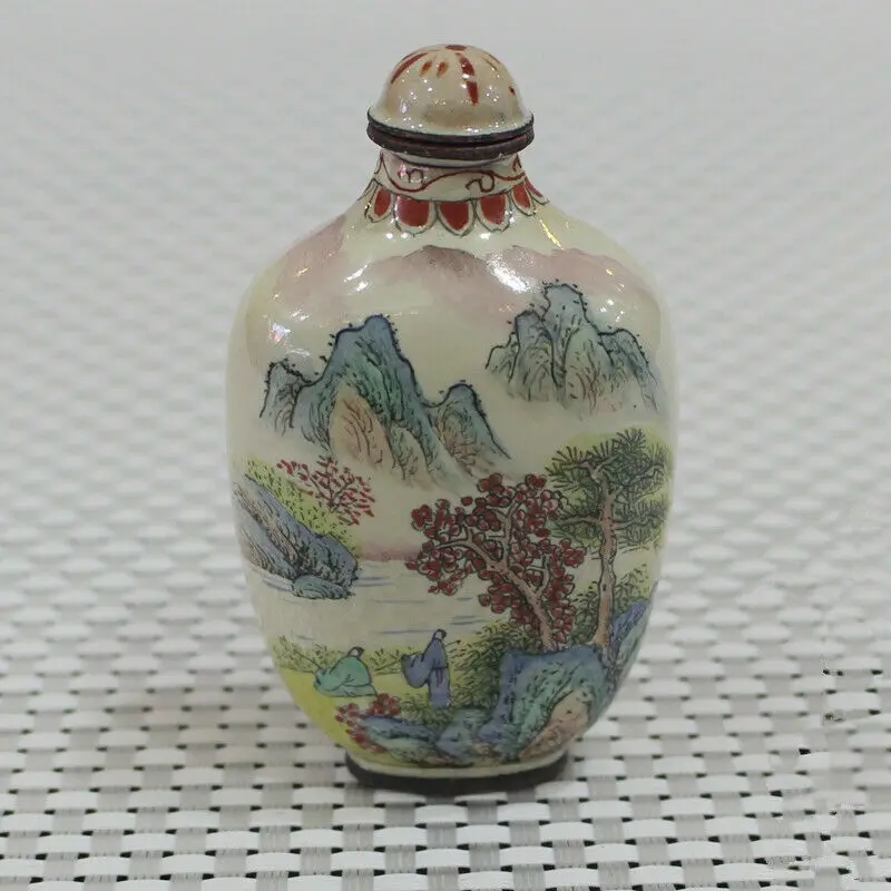 

Antique Collection Copper Tire Porcelain Landscape Snuff Bottle Chinese Statue