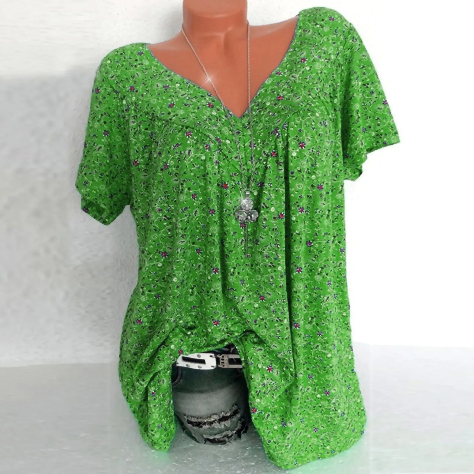 Fashion Printed T-Shirt Casual Summer tshirt Ladies V-Neck Tunic Tops Female Plus Size Women Short Sleeve Shirt Blusas Pullover 2