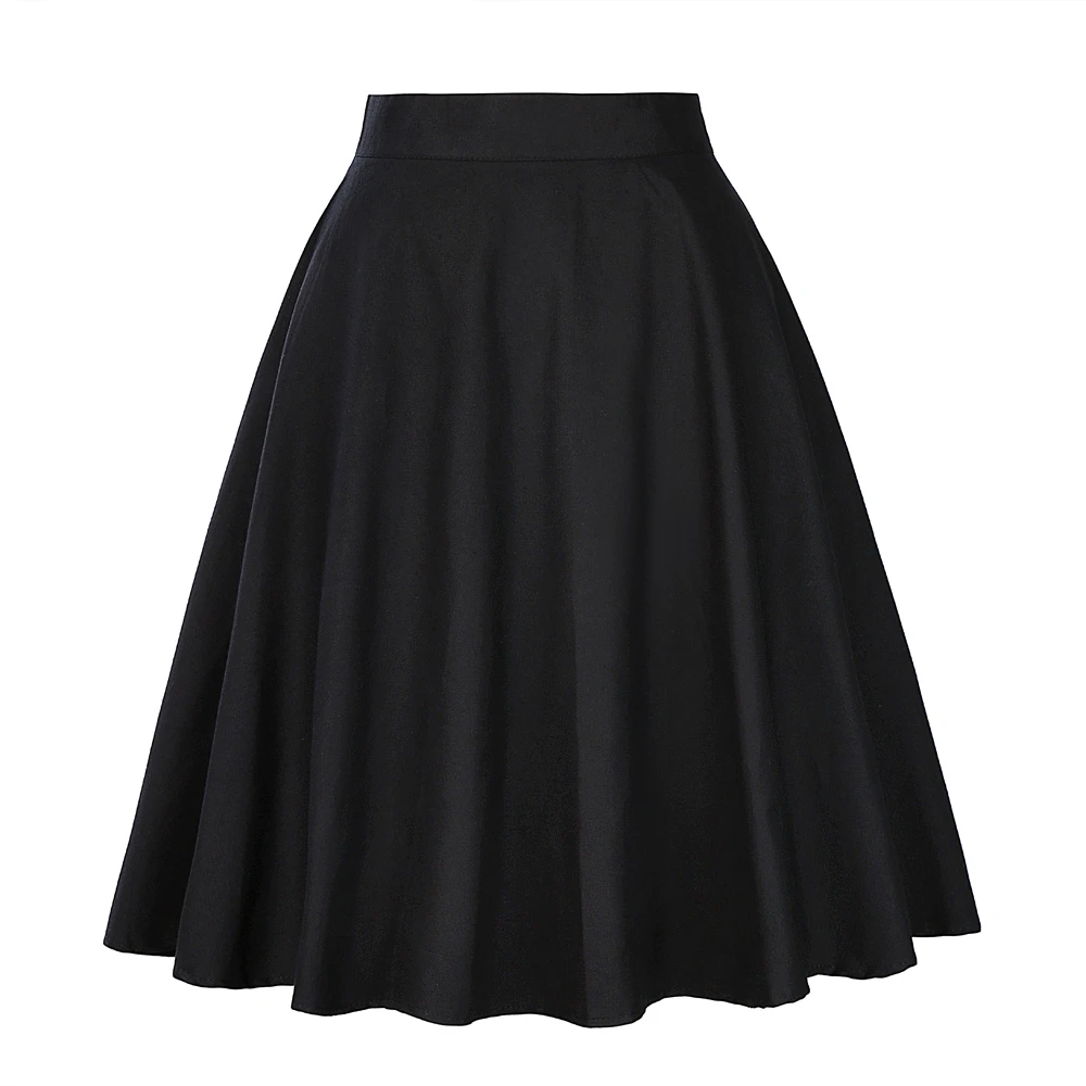 Falda acampanada corta de algodón para mujer, falda Vintage de cintura alta, longitud hasta rodilla, color negro, para verano, - AliExpress