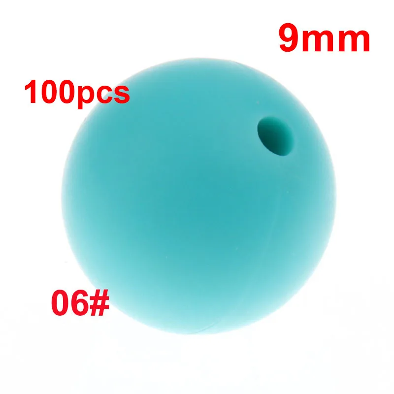 06 Turquoise Fkisbox 100 шт 9 мм детский Прорезыватель жемчужные Силиконовые Круглые бусины Bpa бесплатно Новорожденные сенсорные бижутерия для прорезывания зубов пустышки цепи аксессуары - Цвет: 06 Turquoise