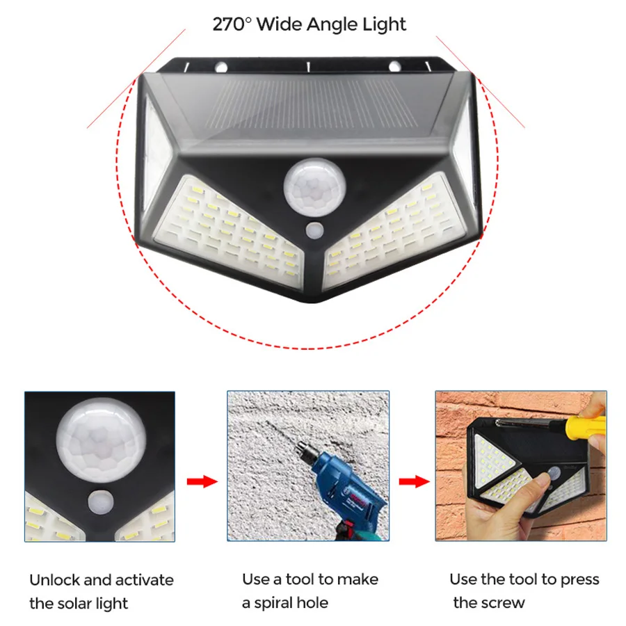 100 LED Solar Light Outdoor Solar Lamp PIR Motion Sensor Wall Light Waterproof Solar Sunlight Powered Garden street light (10)
