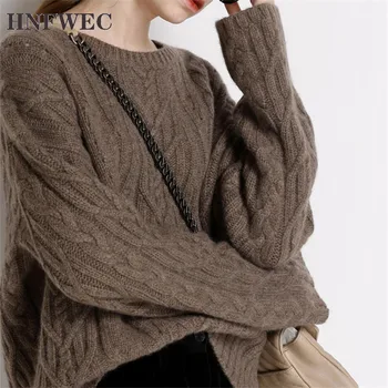 

2019 Autumn And Winter New Fashion Solid Color Round Neck Cashmere Long Sleeve Elegant Sweater Women D374