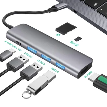 

7-in-1 USBC Hub With HDMI 4K Display USB3.0 SD/TF Card Reader PD Charging Type-C Docking Station For MacBook Laptop Phone