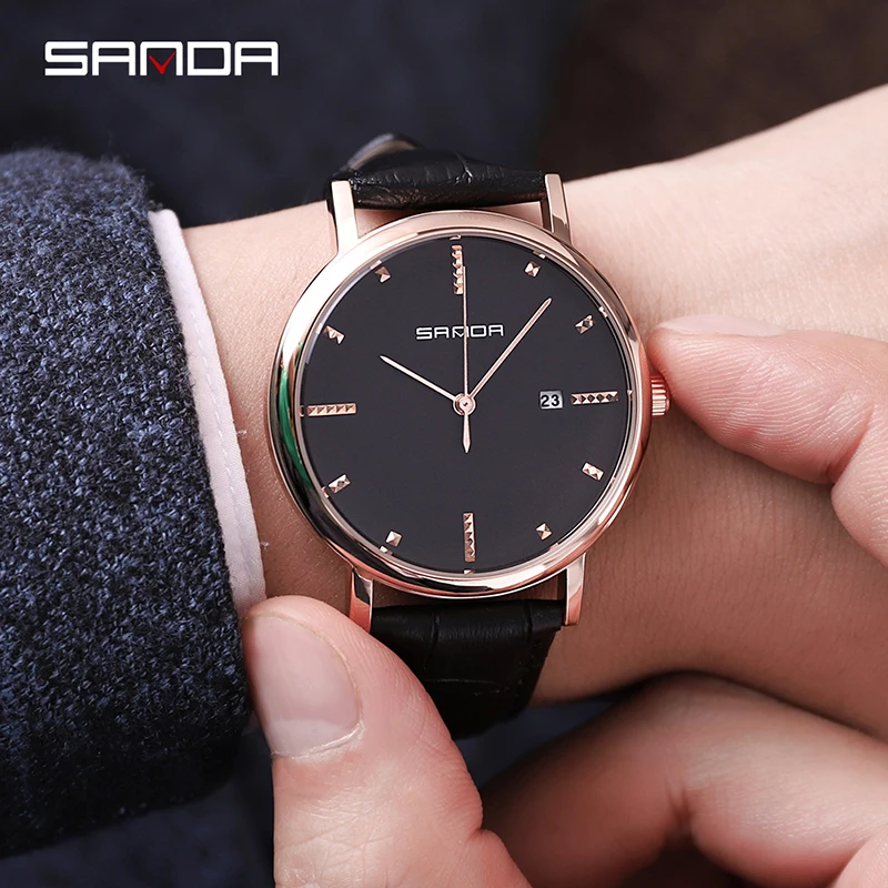

Rose Gold Watch Men Luxury Diamond Scale Dial Men Watch Waterproof Leather Band Calendar Display Wrist Quartz Watch Reloj Hombre