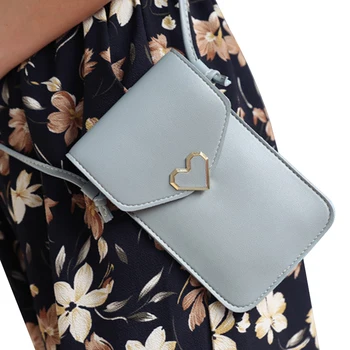 

Women Ladies Leather Phone Bag Shoulder Bag Pure Color Hasp Transparent Screen Touchable Handbag Crossbody Bag