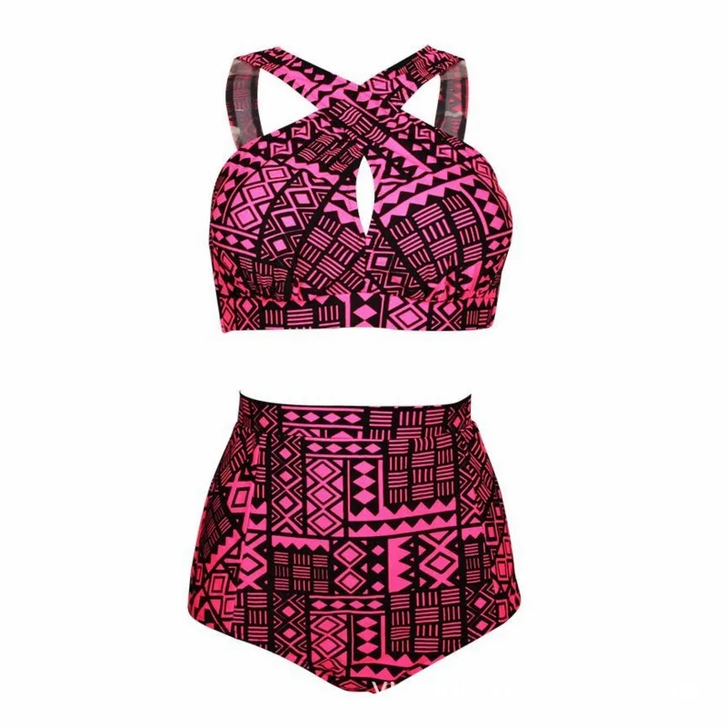 

2018 Europe And America New Style Large Size Bathing Suit Women's High-waisted Belly Covering Stripes Bikini Plus-sized WOMEN'S