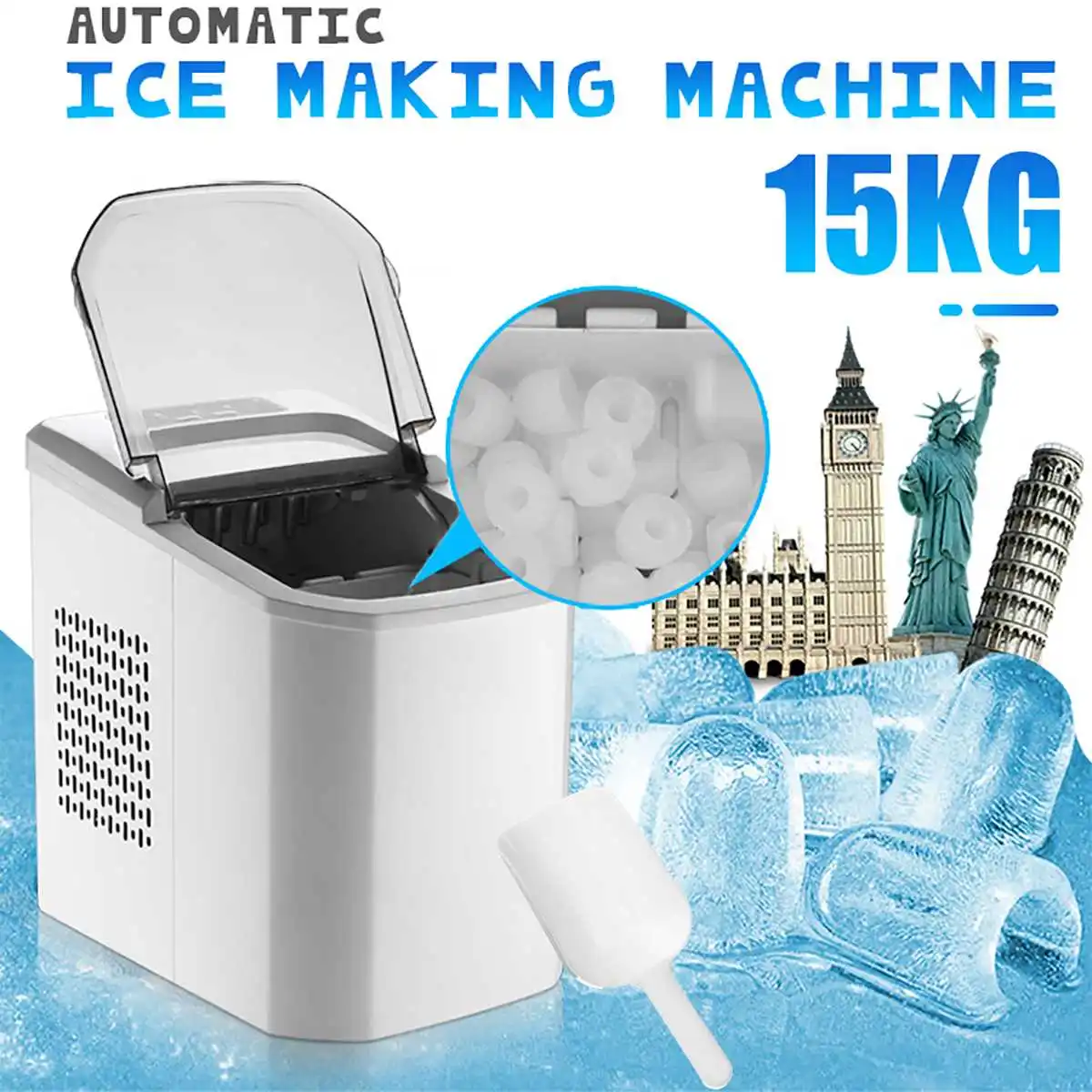 Электрическая автоматическая Бытовая льдогенератор 220 В 15 кг/24 ч Мини Круглая