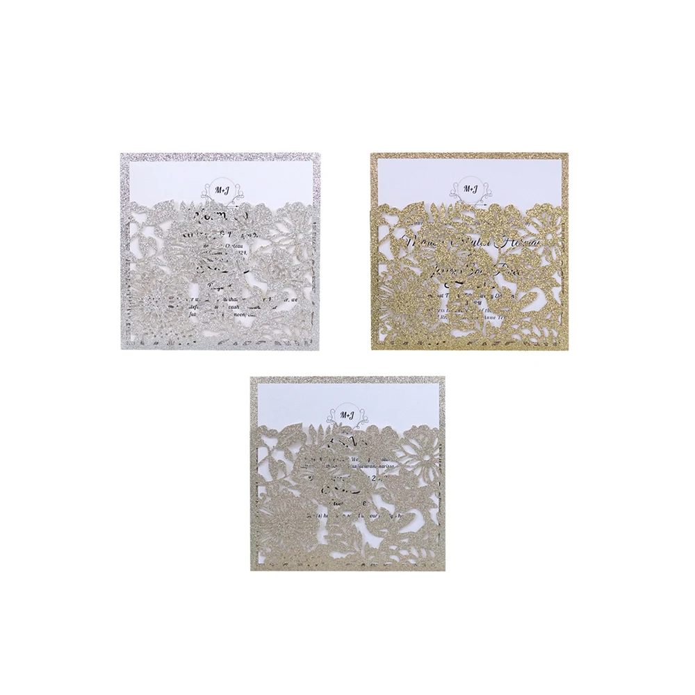  10pcs European-style Pocket Invitation Laser Hollow Invitation Silver Rose Gold Golden Powder Glitt - 4.0005E+12