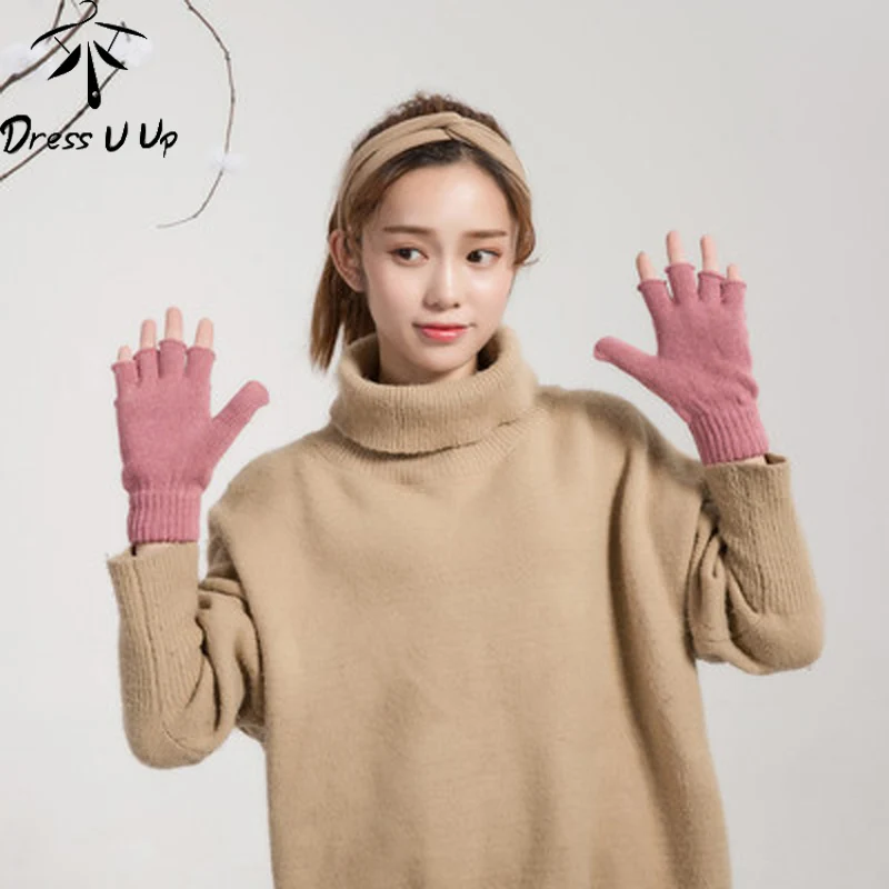 DRESSUUP теплые женские перчатки осень зима вязаные перчатки шерсть плетеное перчатки без пальцев двойного назначения