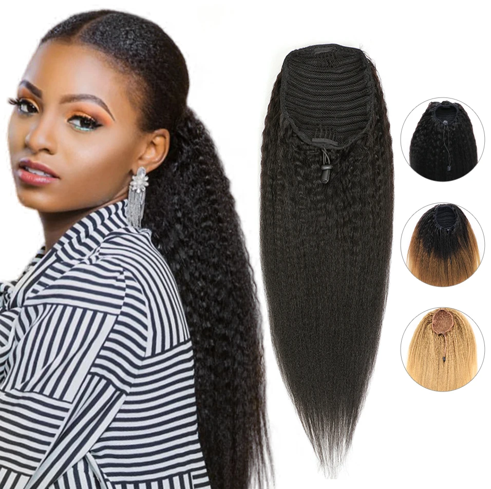 

MRSHAIR Drawstring Ponytail Virgin Human Hair Extensions Afro Kinky Straight Clip Ins Ponytail for Black Women 100g Ombre #1B